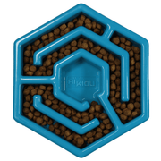 Aikiou Hexa blue slow feeder dog bowl with maze channels and dry dog food