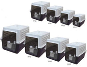 Photo of the full range of Airline-Approved Pet Carrier Travel Crates. All eight sizes.