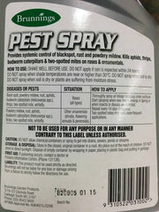 Brunnings Pest Spray 3 in 1 RTU 1 Litre: BACK LABEL